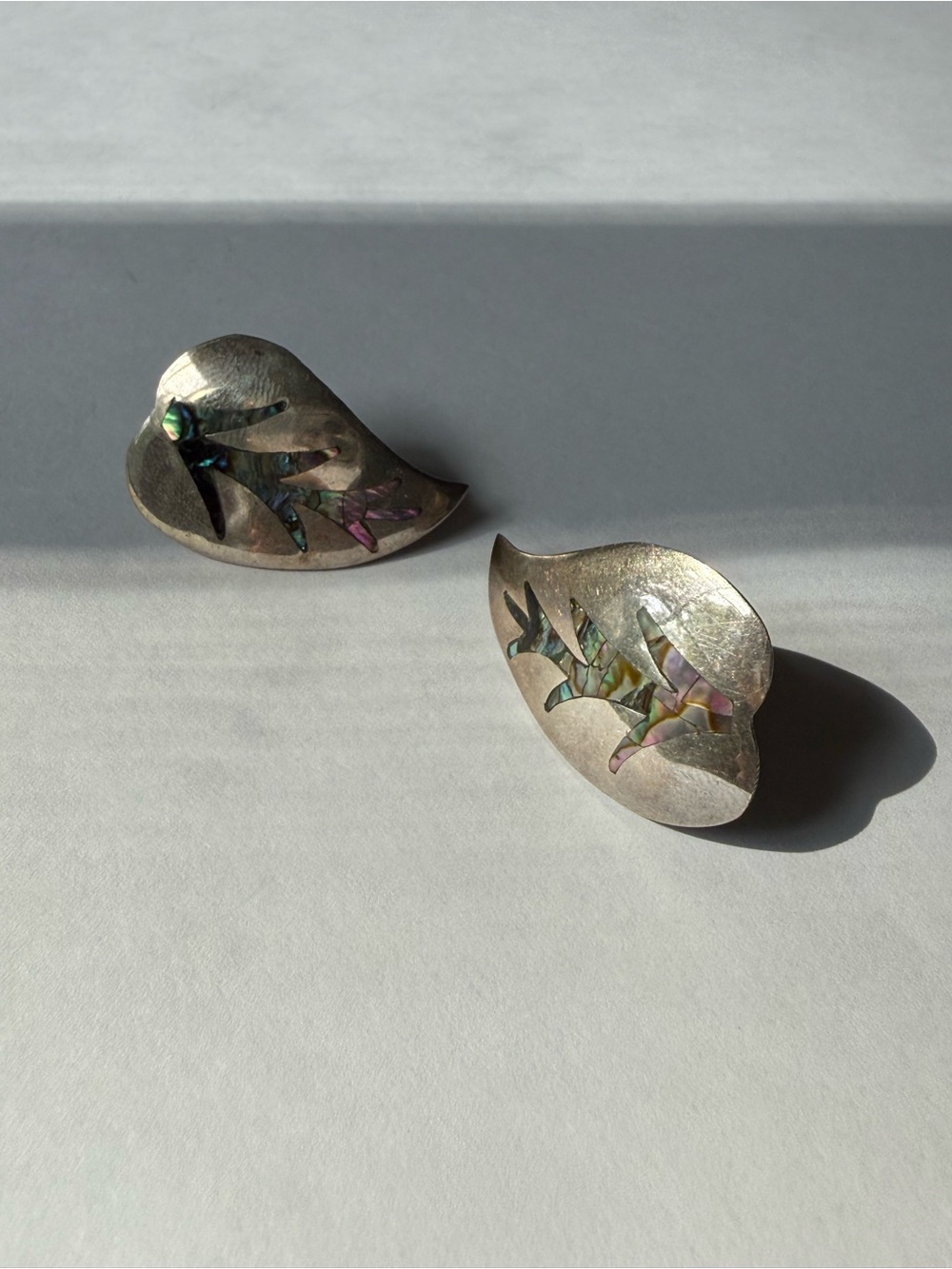 Sterling Leaf Earrings with Abalone Inlay